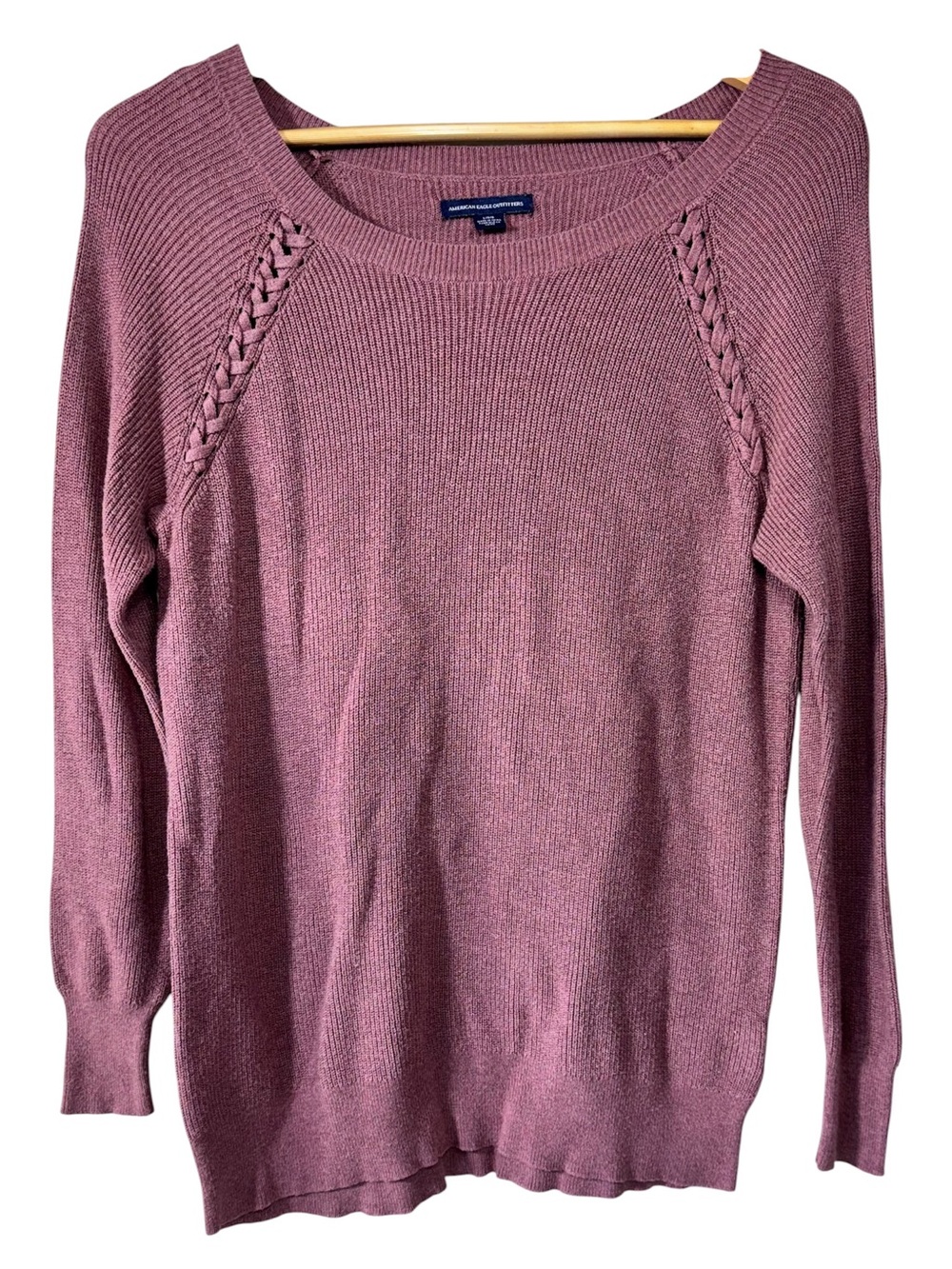 American Eagle Outfitters Mauve Crewneck Sweater with Braided Shoulder Women’s L